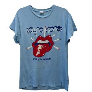 MadeWorn Rolling Stones Tour of the Americas T Shirt Distressed Women Small